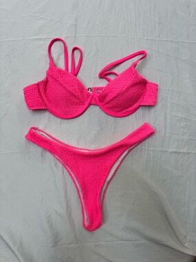 Neon Pink Textured Bikini Set